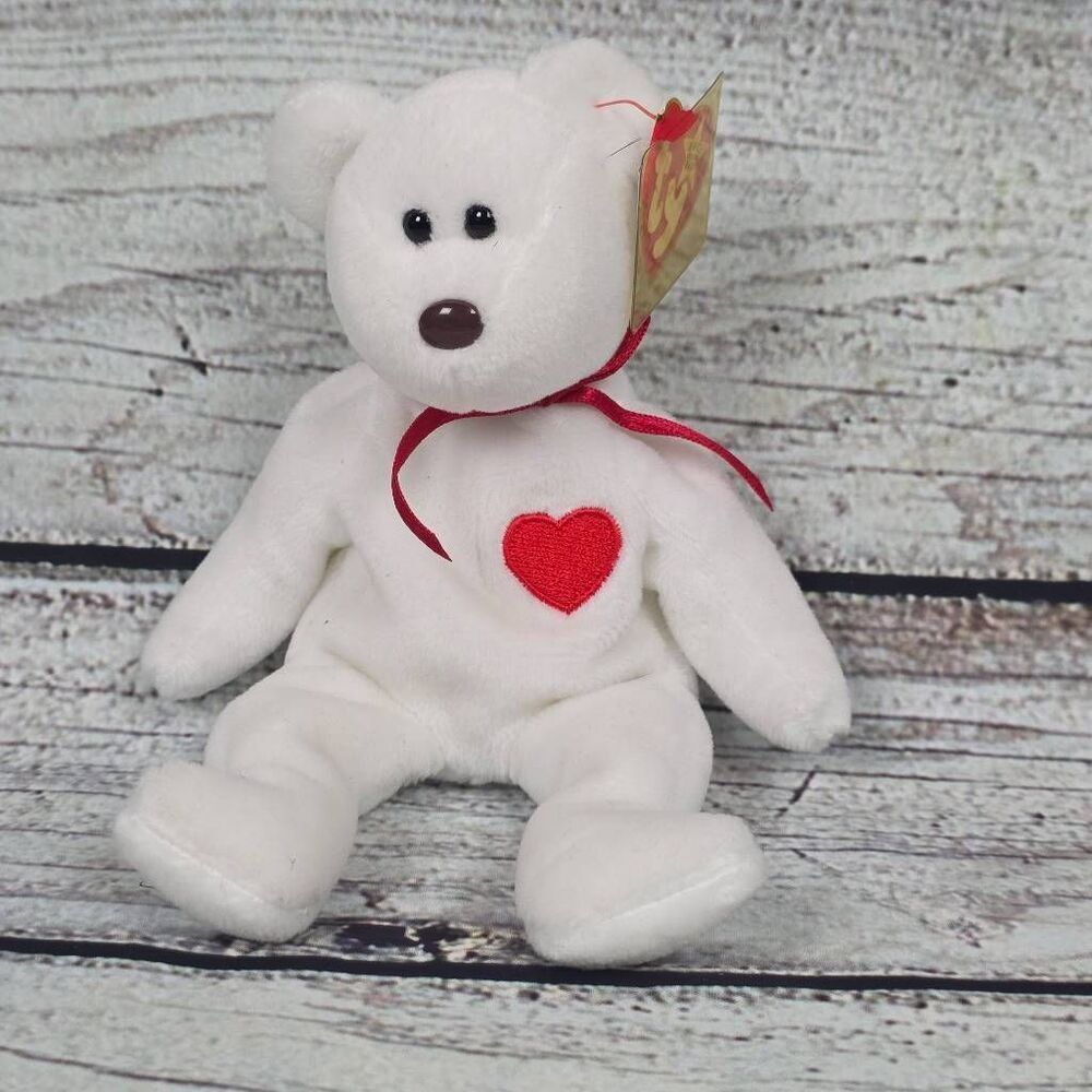 TY Beanie Baby Valentino White Bear Red Heart NWT